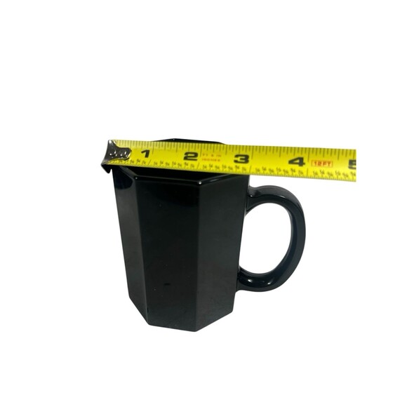 Vintage Black Glass Arcoroc Octime France Octagon Coffee Mugs Cups 8oz Set Of 3 - Picture 9 of 11